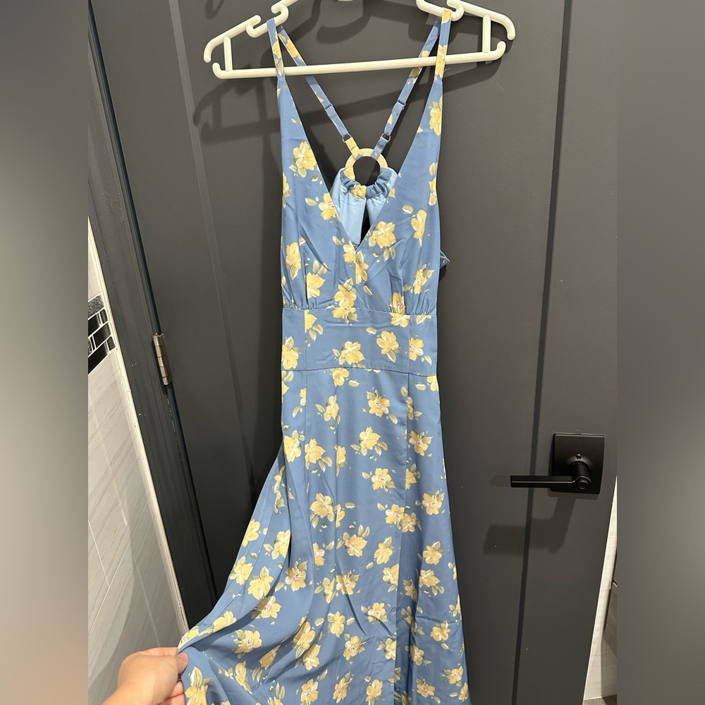 Petite Studio Blue Floral Midi Dress with Yellow Flowers XS